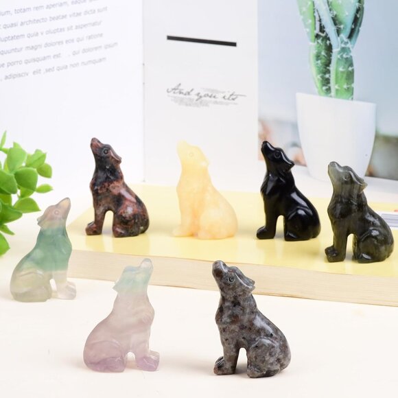 2.1 Inch Fluorite Obsidian Wolf Healing Crystal Stone Energy Gemstones Statue - Picture 6 of 6